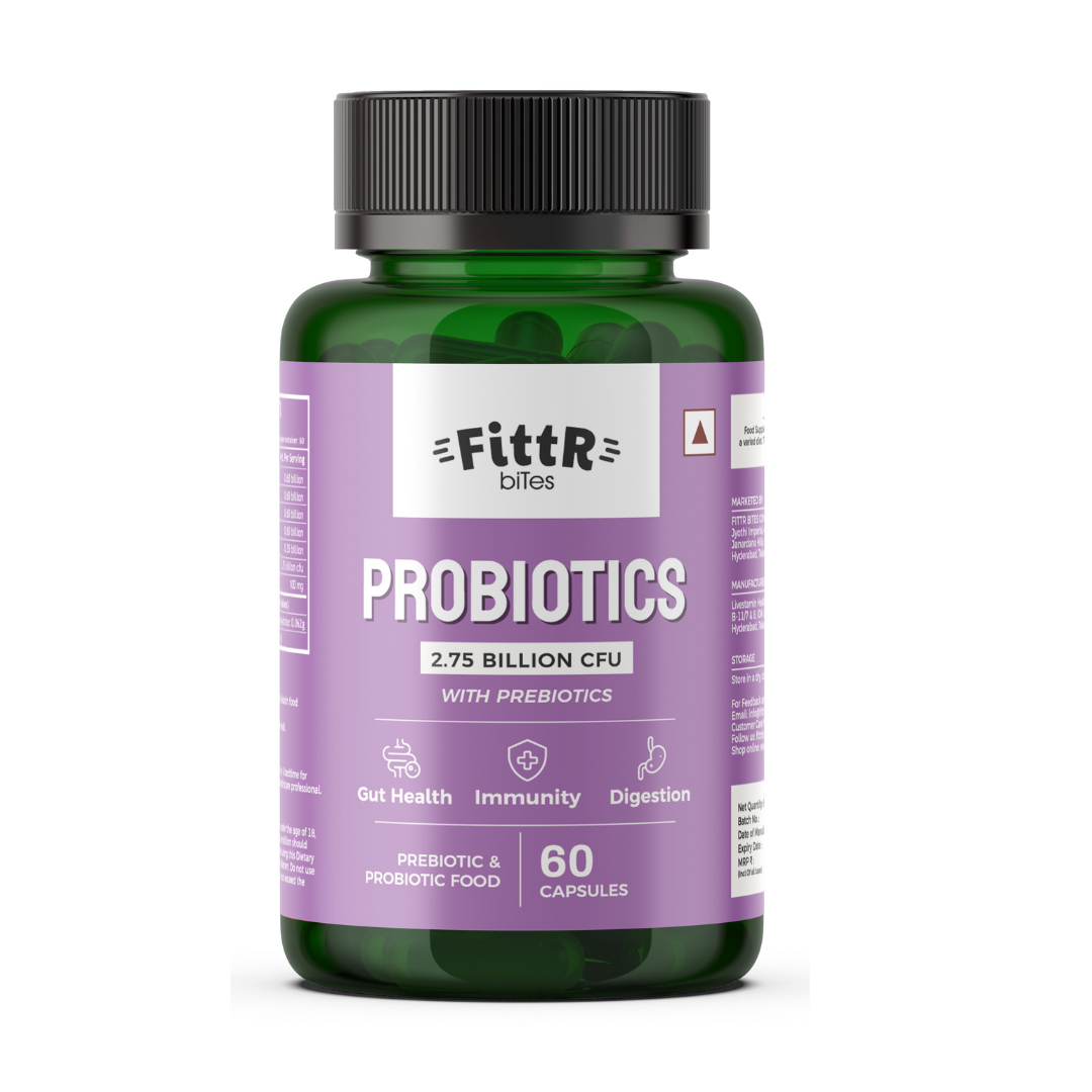 FittR Bites Probiotic + Prebiotic Capsules – 60 Count Bottle for Digestive Support