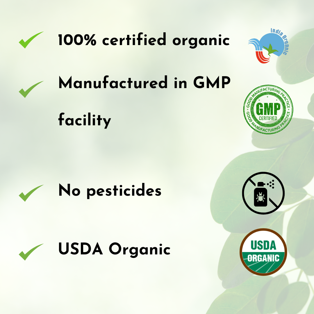 FittR Bites Organic Moringa Powder with Moringa Drink – USDA Certified, GMP Compliant, No Pesticides