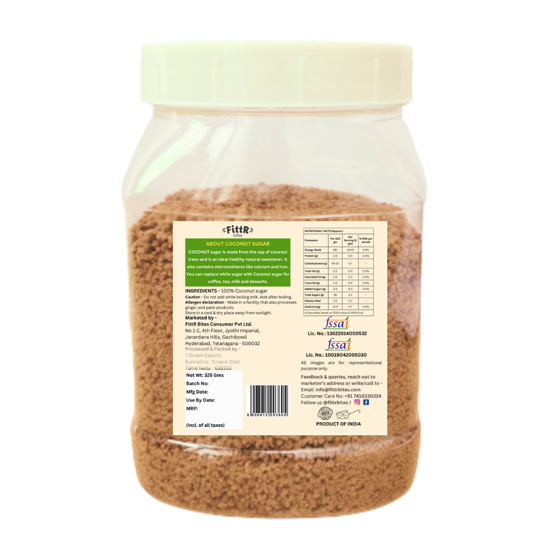 FittR Bites Coconut Sugar Label – Product Ingredients and Brand Information