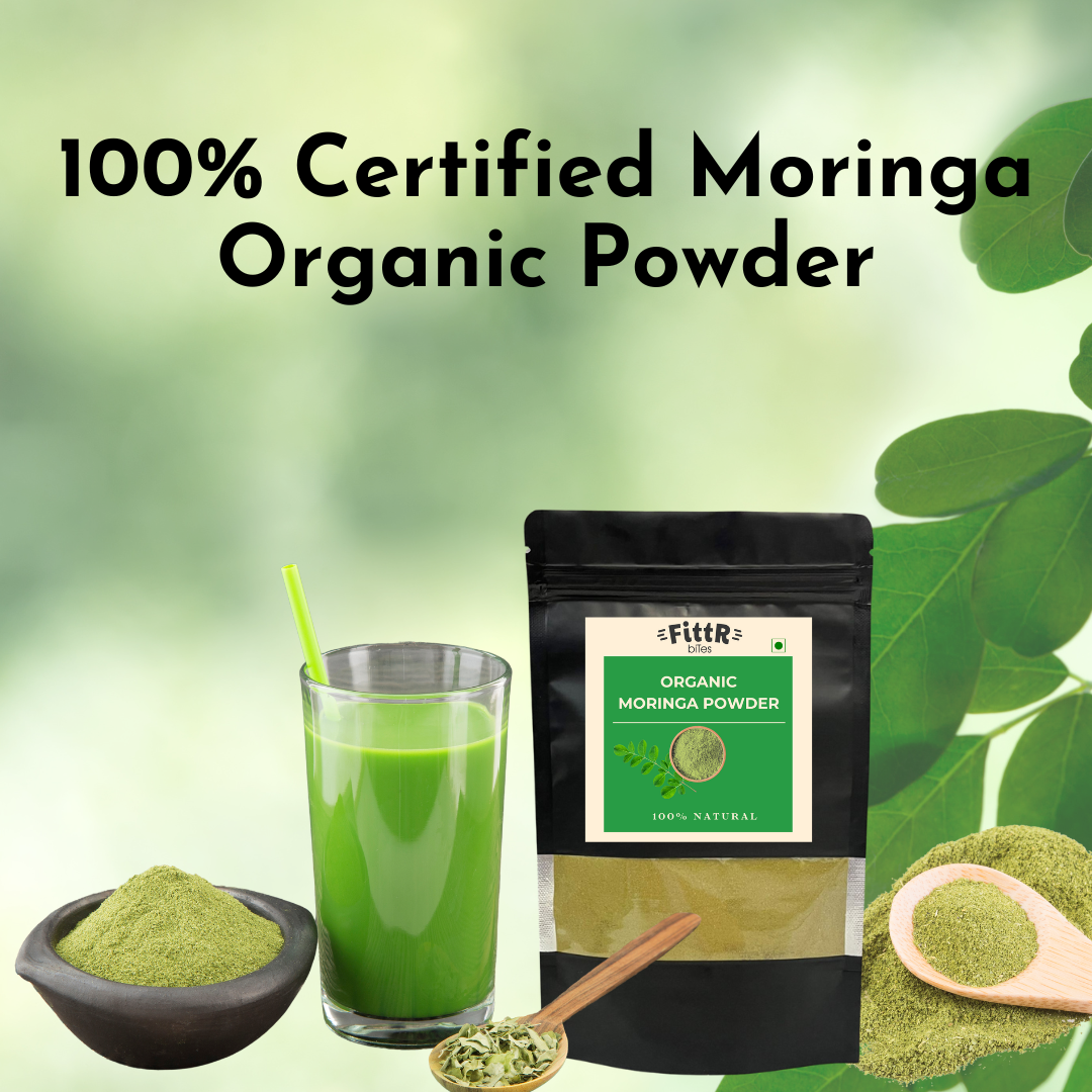 FittR Bites Organic Moringa Powder for Immunity, Digestion & Energy, Drumstick Leaves Powder - 200g