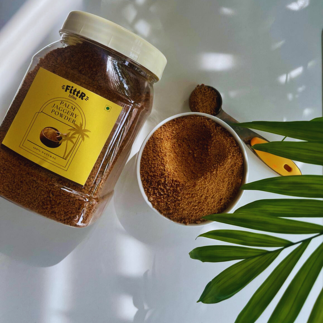 FittR Bites Palm Jaggery Displayed in a Healthy Kitchen Setting
