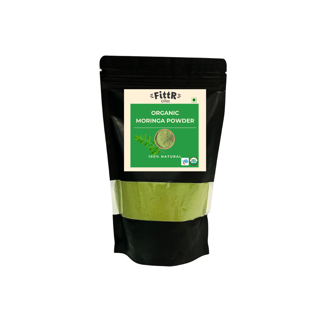 FittR Bites Organic Moringa Powder for Immunity, Digestion & Energy, Drumstick Leaves Powder - 200g