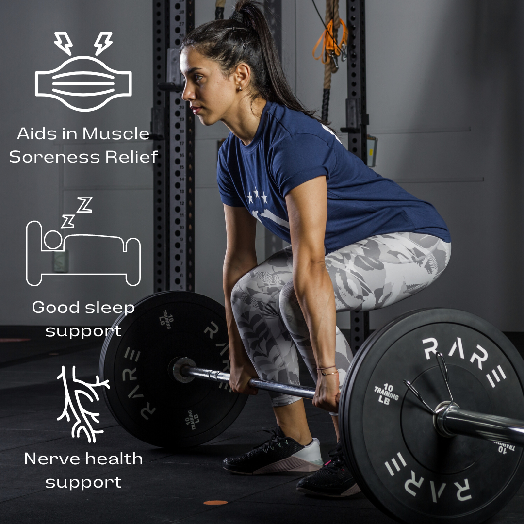 Woman after workout using magnesium glycinate capsules for muscle recovery